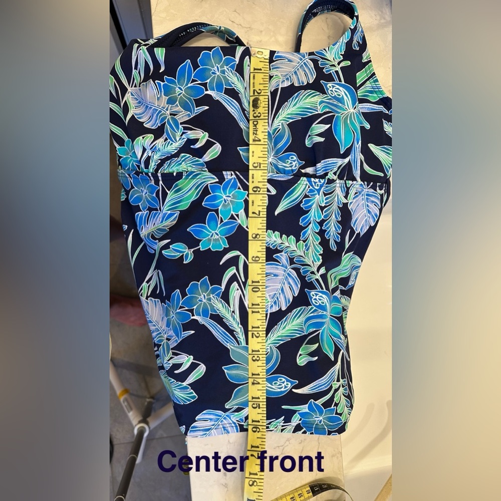Lands End Tropical Print Navy Tankini Top Underwire Cups Size 10 - Picture 8 of 8